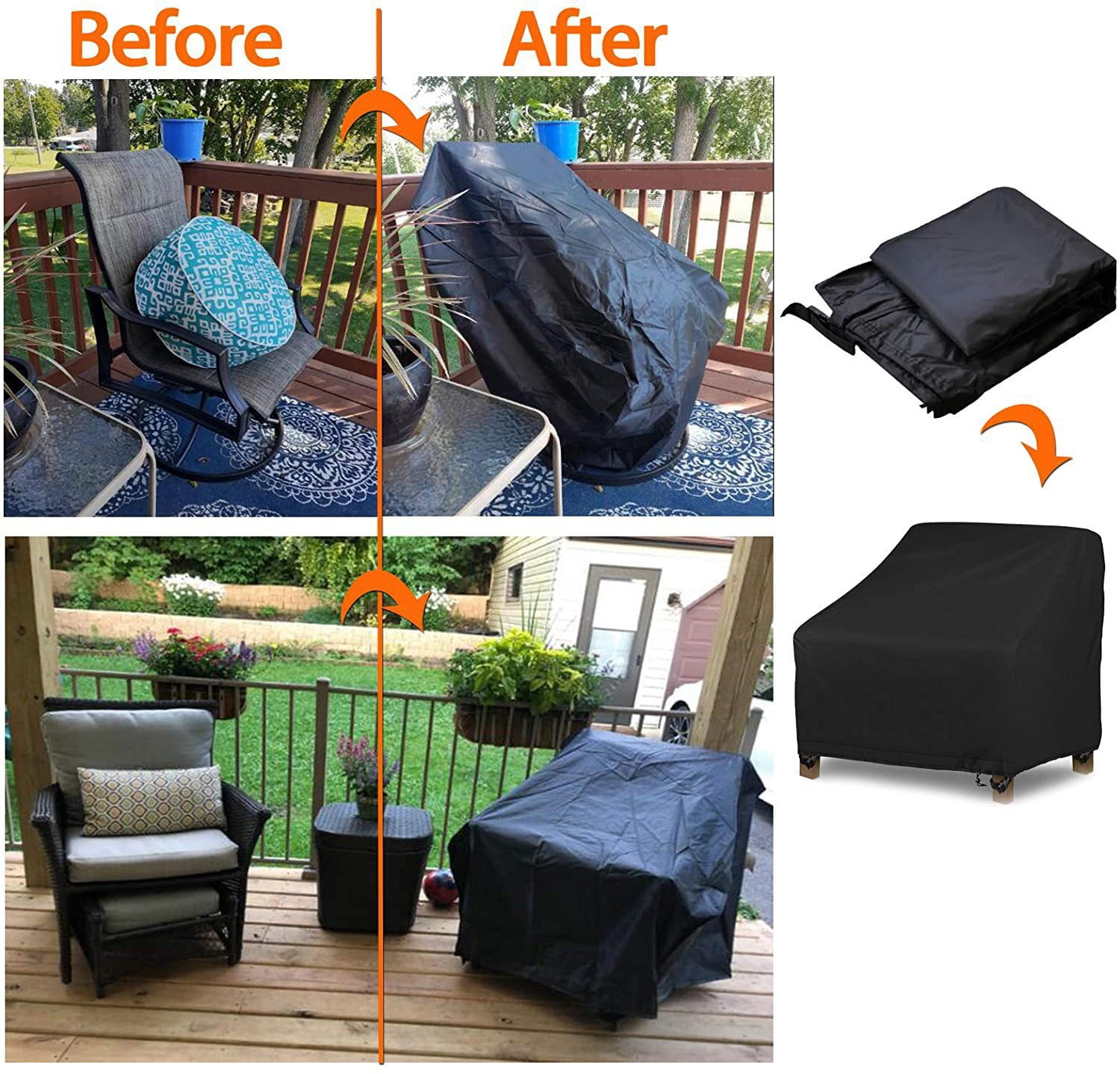 2 Pack Outdoor Swivel Lounge Chair Cover,100% Waterproof Heavy Duty Outdoor Chair Covers, (33 W x 35 D x 38.5 H inches) Patio Furniture Cover for Swivel Patio Chair, Black