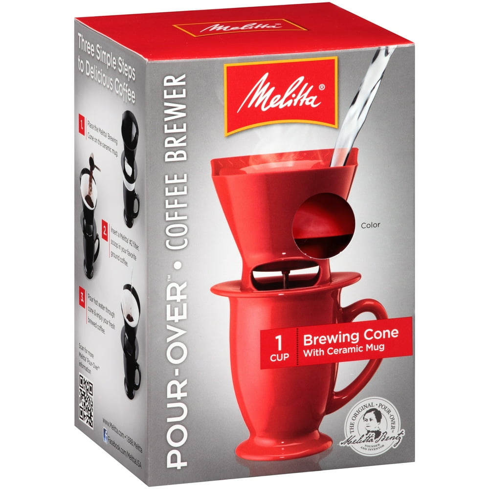 Melitta® PourOver™ Brewer Single Cup Coffee Maker with Coffee Mug, Red