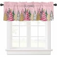 thumbnail image 1 of Pink Christmas Valances for Windows, Light Filtering Thermal Insulated Windows Curtains Decoration Christmas Tree Snowflakes Valance Curtains for Kitchen Cafe Bedroom Living Kid Room 54x18in, 1 of 5