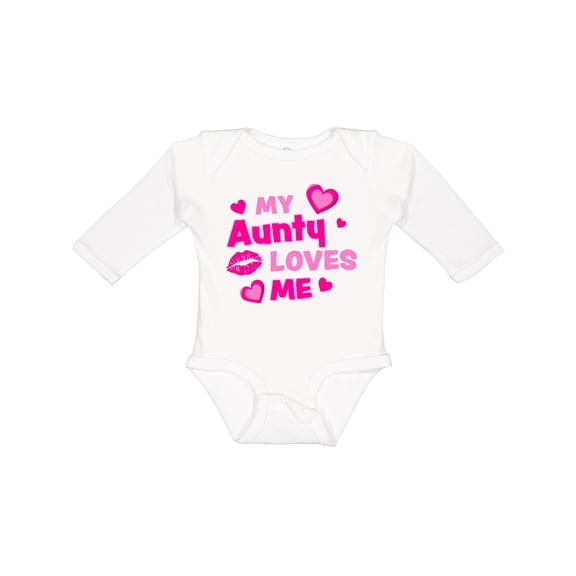 Inktastic My Aunty Loves Me with Hearts and Kiss Boys or Girls Long Sleeve Baby Bodysuit