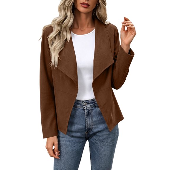 cocolona Womens Cropped Lined Jacket Open Front Long Sleeve Cardigan Solid Color Fall Winter Tops