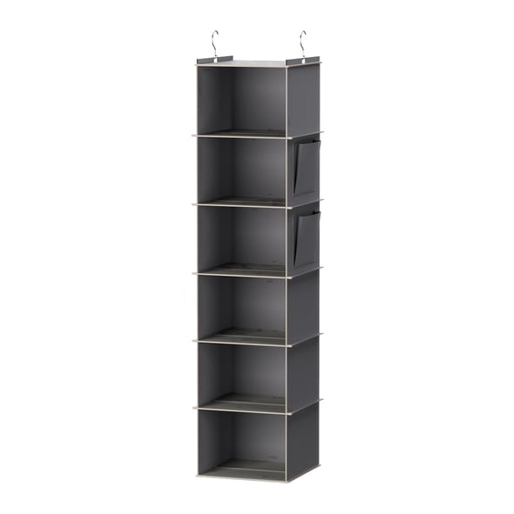 Brotasdro 6-Shelf Hanging Closet Organizer with Bamboo Inserts & Side Pockets, Gray