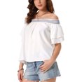 thumbnail image 4 of INSPIRE CHIC Women's Off Shoulder Tops Ruffles Sleeves Smocked Summer Beach Boho Casual Blouses M White, 4 of 6