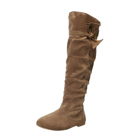 

jsaierl Women s Shoes Fashion Retro Solid Color Ethnic Style Flat Bottom Female High Boots