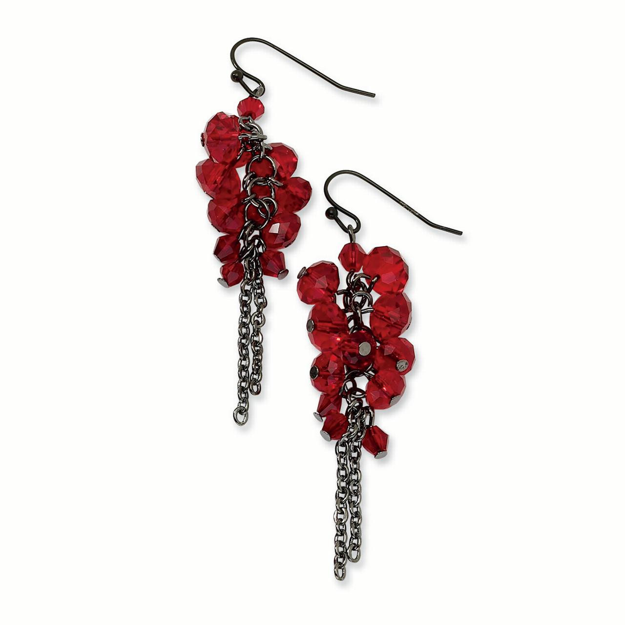 Red Glass Bead Dangle Earrings