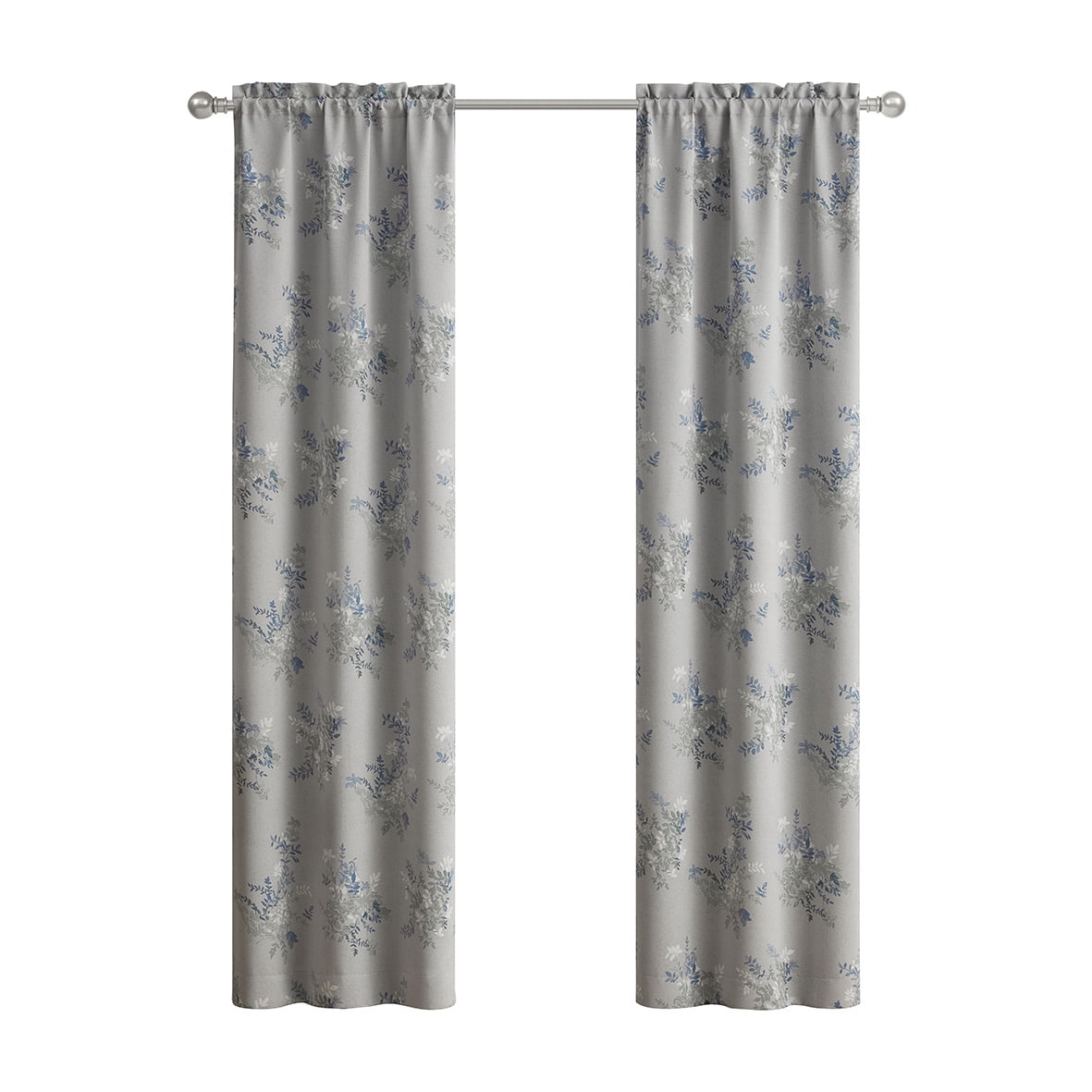 Mainstays Blackout Curtain Panel Pair, Set of 2, Botanical Print Gray, 30"W x 84"L