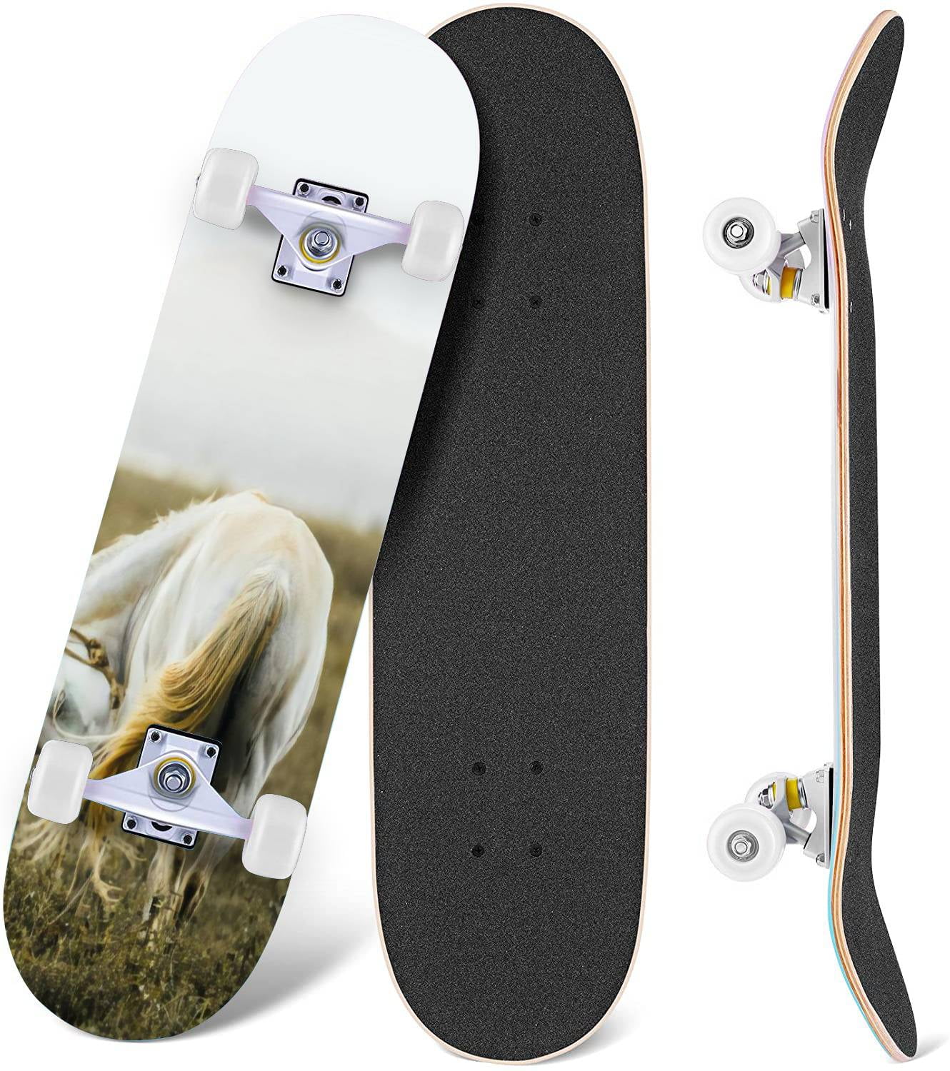 Prxcm Skateboard Complete for Beginners Adults Teens 31 x 8" Happy a white horse relaxing a