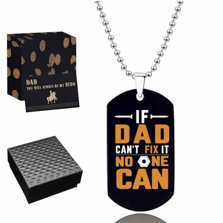 Dad Necklace Gifts from Son Daughter Father’s Day Gifts Necklace with Elliptical Engraved Tag Birthday Christmas Gifts for Papa Daddy-If Dad Can't Fix It No One Can Black 01