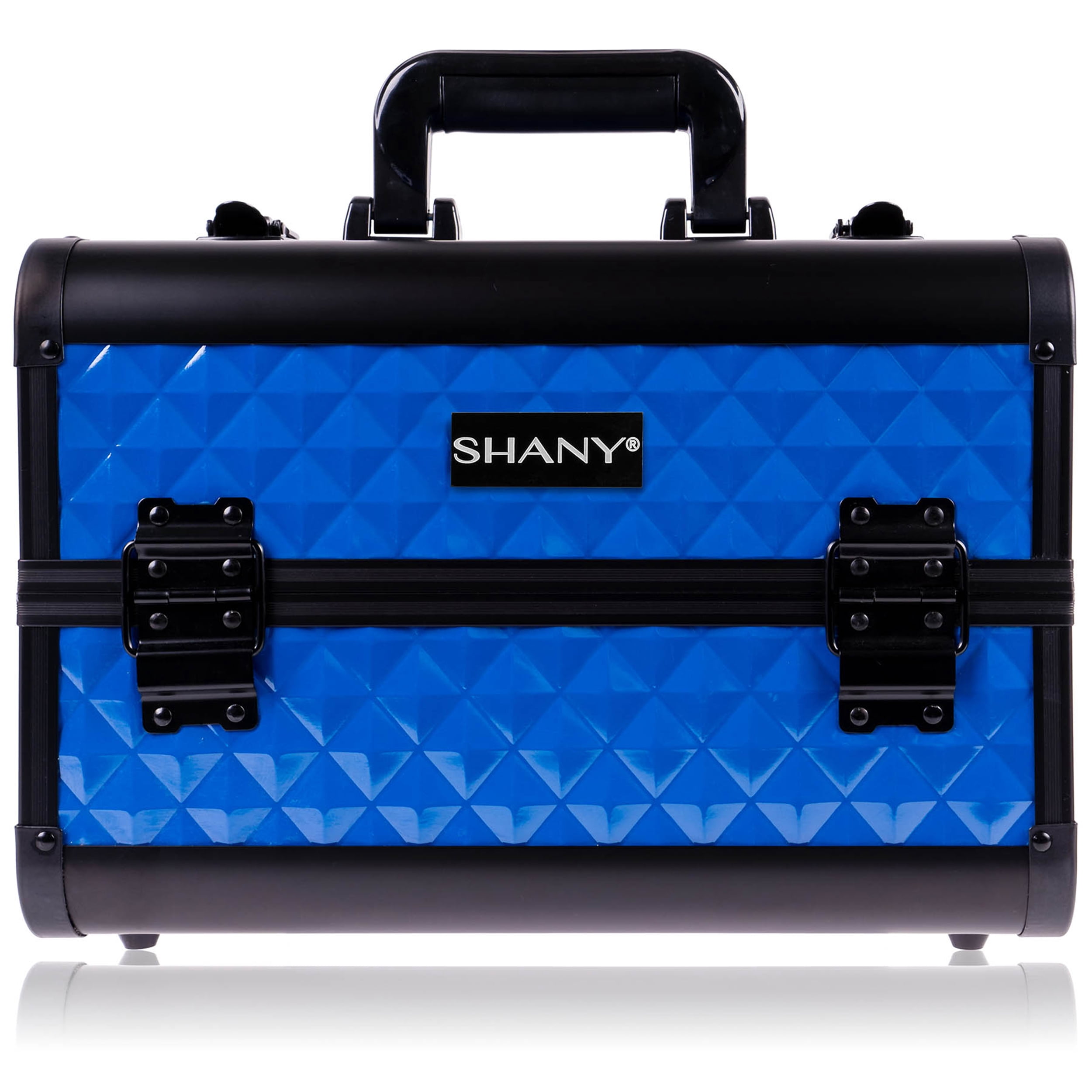 SHANY Premier Fantasy Professional Makeup Train Case Cosmetic Box Portable Makeup Case Organizer Jewelry storage with Locks , 3 Trays ,Makeup Brush Holder and Cosmetics Mirror - Royal Blue