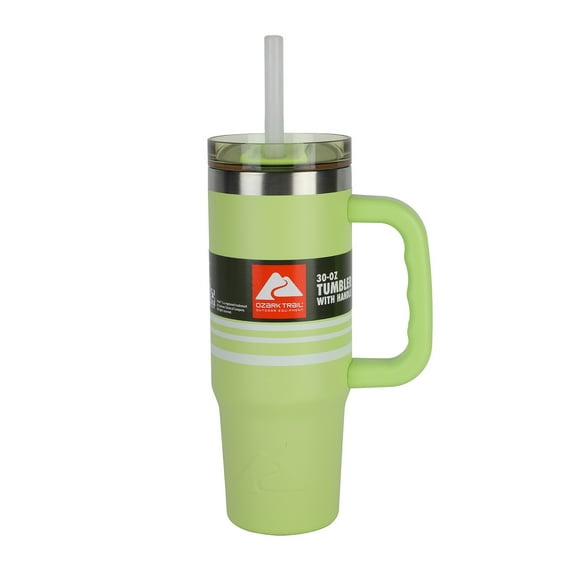 Ozark Trail 30 oz Tumbler with Handle. Sonic Lime with White Stripes