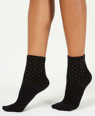 INC International Concepts Women's 2-Pk Dots Sheer Anklet Fashion Socks Black