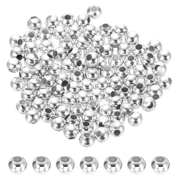 Uxcell 3mm Filled Spacer Beads, 90Pcs Silver Metal Smooth Round Ball Beads for Bracelet Jewelry Making Necklace DIY