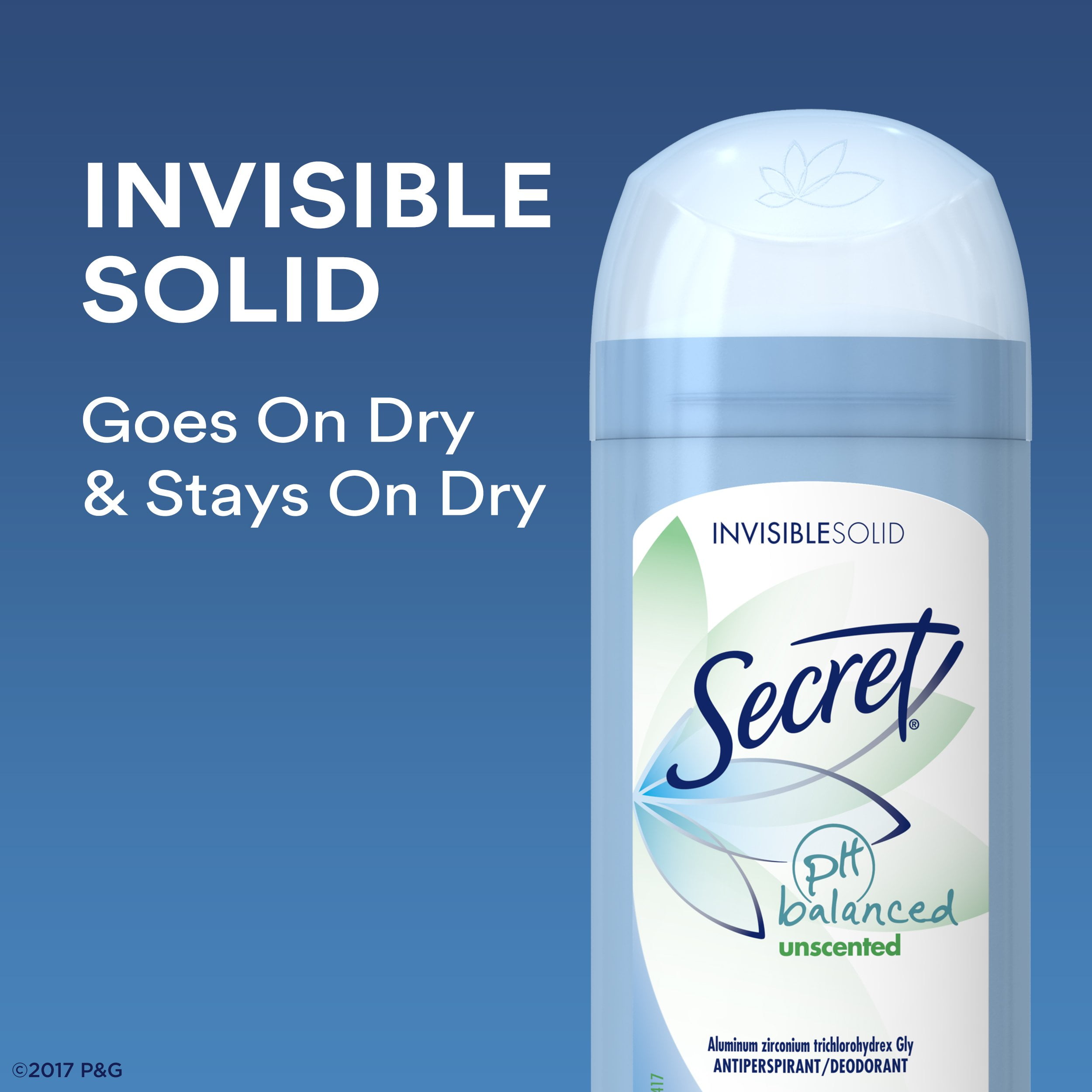Secret Invisible Solid Antiperspirant Deodorant, Unscented - 2.6 oz - 6 Packs