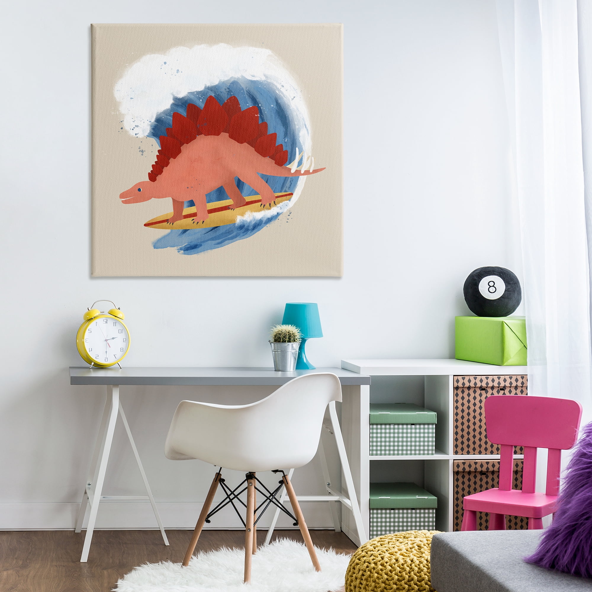 Stupell Industries Surfing Dino Stegosaurus Novelty & Humor Painting Wrapped Canvas Art Print Wall Art, 36 x 36