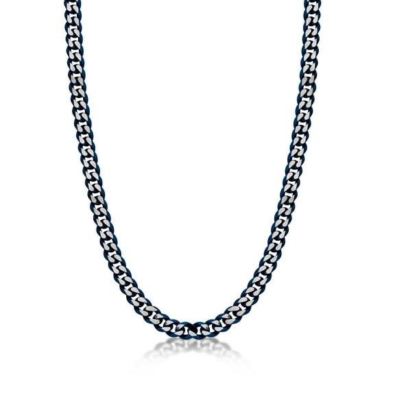 Metro Jewelry Stainless Steel Curb Necklace for Men with Blue Ion Plating 8 MM 20 Inch Long with Fold-Over Clasp with Extender