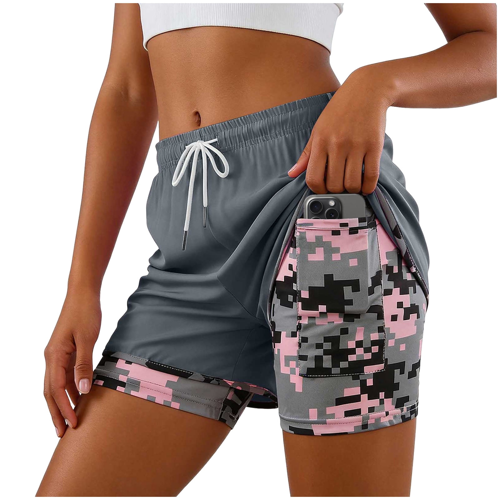 COMVALUE Womens Swim Trunks with Compression Liner Quick Dry 7 Inch Bathing Suit Beach Short with Zipper Pockets (Dark Gray, M)