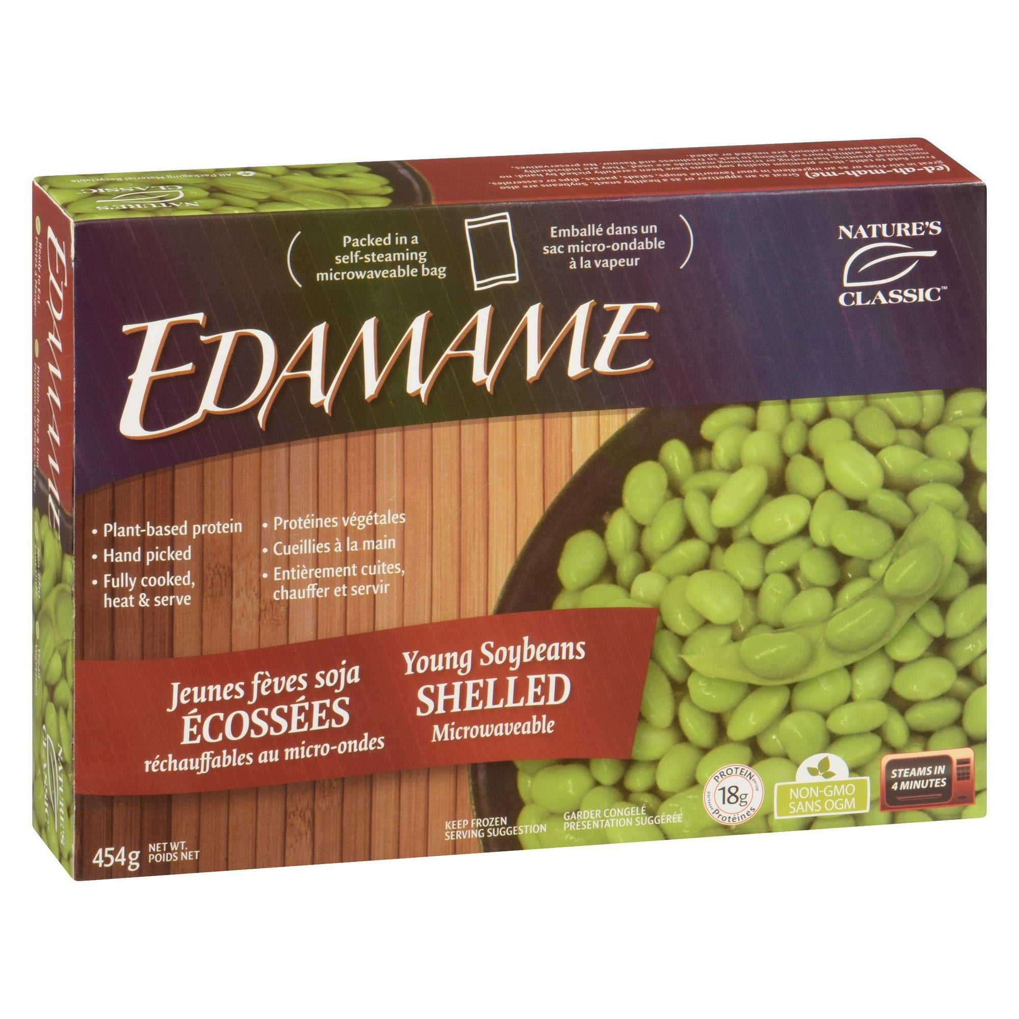 Jeunes fèves soja écossés Edamame de Nature's Classic Allen Family Foods 454g réchauffables au micro-ondes, 454g micro-ondes