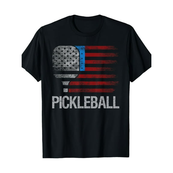 [American Flag Pickleball Tee] American Flag 100% Cotton Pickleball Men's T-Shirt - Casual Round Neck, Short Sleeve, Machine Washable