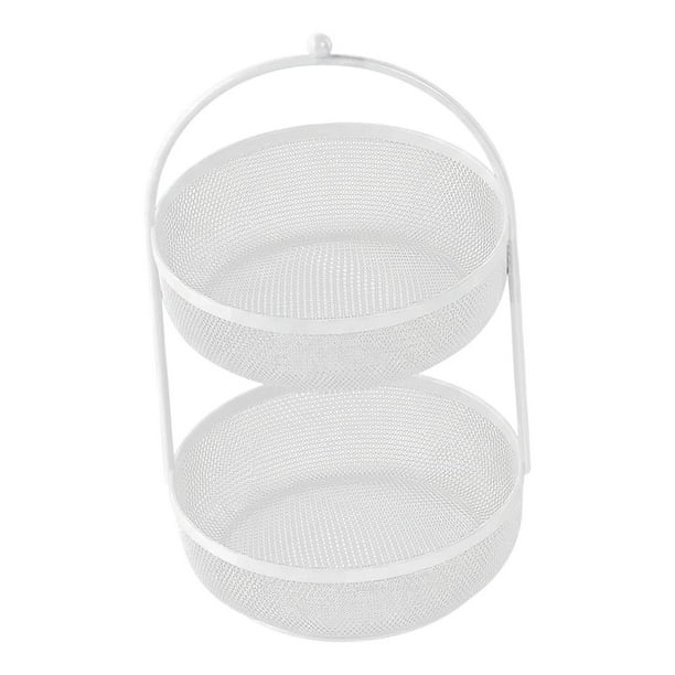 Cesta de frutas de doble capa, versátil y decorativa, soporte de metal para almacenar frutas. blanco