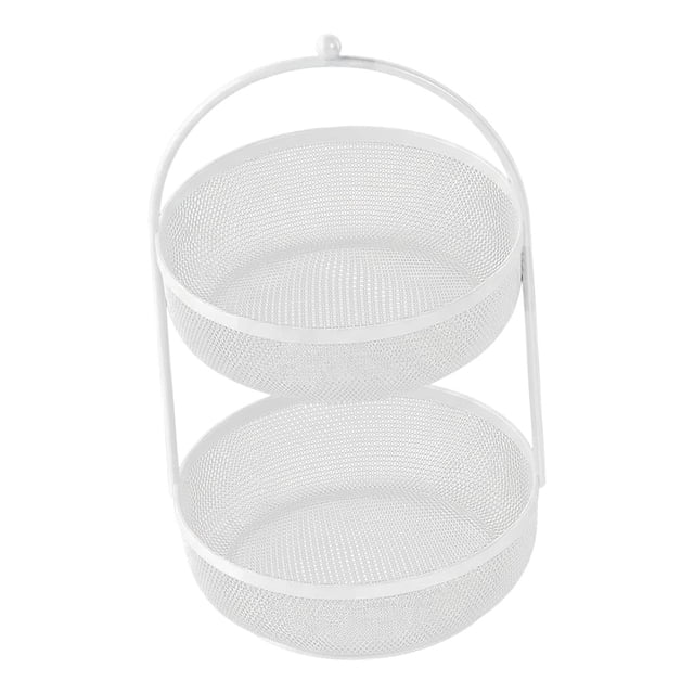 Cesta de frutas de doble capa, elegante, ventilada, decorativa, de metal, para frutas blanco