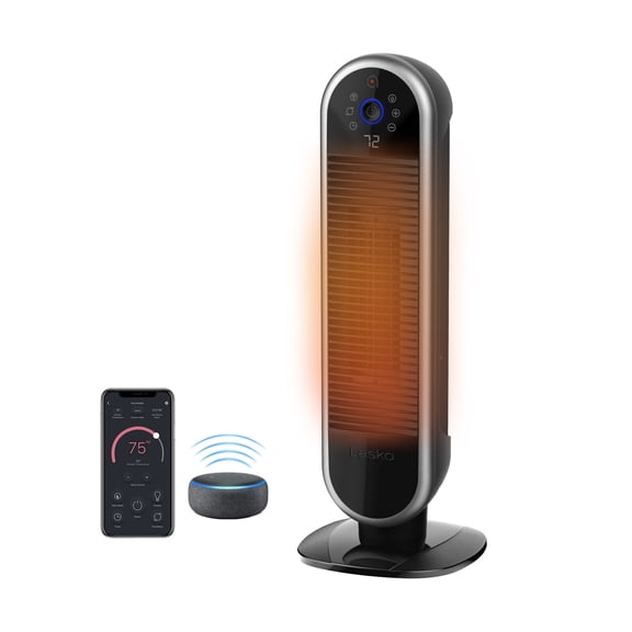 Lasko AR122 Black 1500W 3 Speed, WiFi, Works with Alexa, Google, Smart Ceramic Tower Space Heater