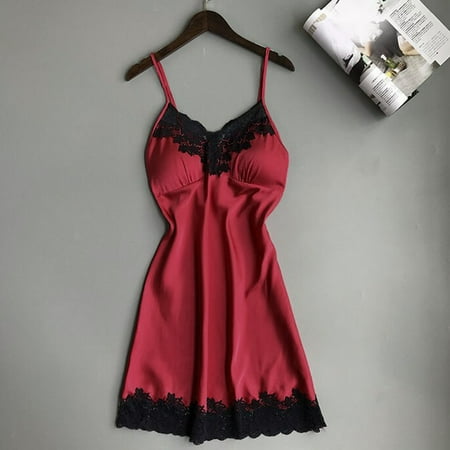 

Hunpta Pajamas For Women Sexy Satin Fashion Patchwork Lace Bow Pajamas Sling Sleepwear