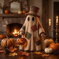 thumbnail image 7 of Halloween Ghost Decorations, Vintage Halloween Decorations, Halloween Home Decor Indoor, Cute Halloween Decor, Patchwork Burlap Ghost Figurine with Top Hat, Light Up, 7 of 7