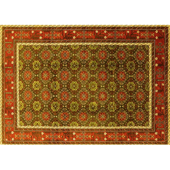 Ahgly Company Indoor Rectangle Oriental Yellow Industrial Area Rugs, 8' x 10'