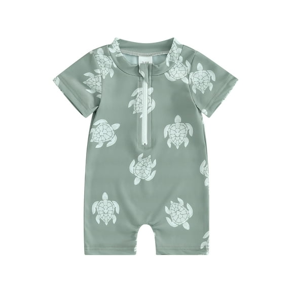 Bslissey Toddler Baby Boys One Piece Swimsuit Cute Turtle Print Short Sleeve Jumpsuit Swimwear Infant Casual 1/2 Zipper Bathing Suit 0-4T Kids Summer Beach Wear