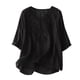 thumbnail image 1 of Camiseta de manga corta con cuello en V y bordado para mujer - Top fino y transpirable de alta densidad, mezcla de lino, M-XXL, 1 of 5
