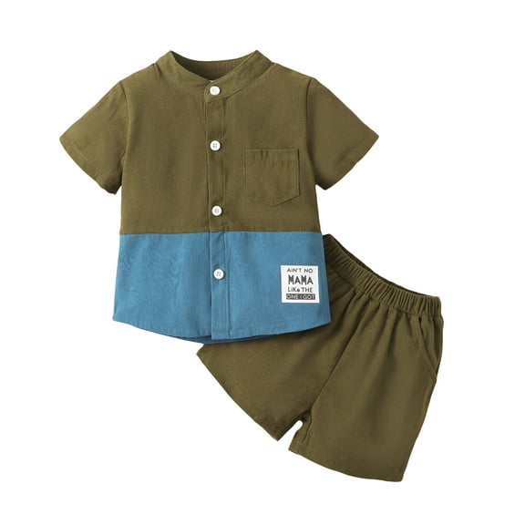 3T Toddler Baby Boys Clothes Baby Boys Outfits 3-4T Boys Short Sleeve Patchwork Top Shorts 2PCS Boys Summer Clothing Set Green