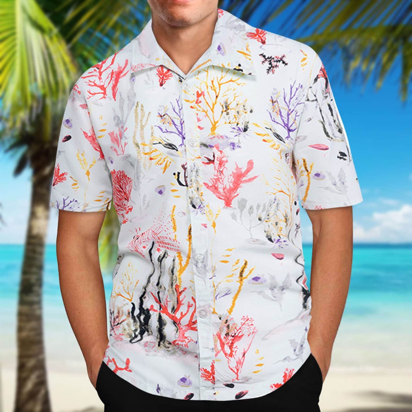 jovati Men's Hawaiian Shirt Sleeves Printed Button Down Summer Beach Dress | Walmart Canada