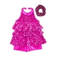 thumbnail image 4 of Haitryli Kids Girls Sequin Ballroom Modern Jazz Latin Ballet Dance Dress Leotard with Hair Scrunchie Dancewear Rose-A 8, 4 of 5