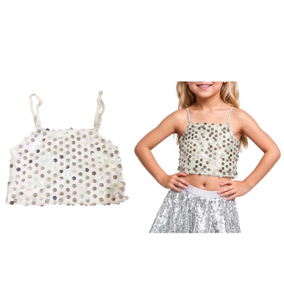 Girls Sparkly Sequin Tank Top Sleeveless Spaghetti Shoulder Straps Dance Tops for Girls Jazz Ballet Performance