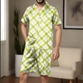 thumbnail image 2 of YABCSAZ Mens Pajama Set Short Slevee V Neck Plaid Button Down Shirt Tops and Wide Leg Bermuda Shorts Summer Casual Loose Fit Sleepwear Outfits Home Lounge Set, 2 of 4
