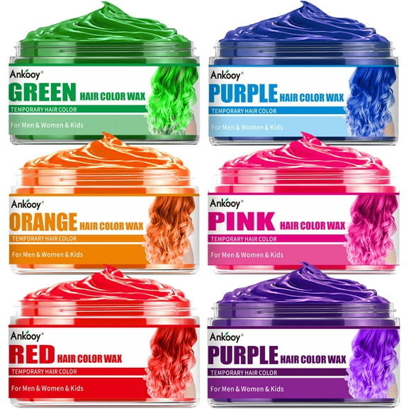 6 Pack Temporary Hair color Wax,Natural Hair Wax color Hair coloring Wax Mud for Men Women Kids Daily Party cosplay Halloween DIY Hair color (green Orange Pink Purple Red Blue)