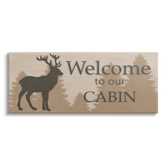 Stupell Welcome To Our Cabin Deer Sign Animals & Insects Painting Gallery Wrapped Canvas Print Wall Art