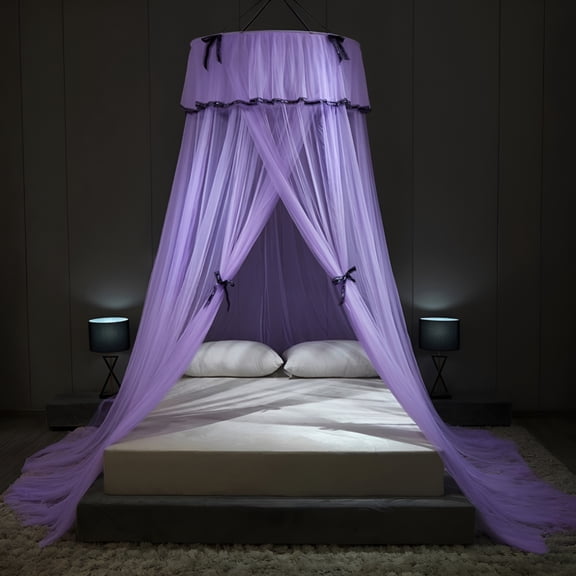 AUQ 2026 New Canopy Bed Curtains,Canopy Netting for Bed,Mesh Sheer Bed Canopy for Girls and Women,Hook Up Curtains for Crib Twin Full Queen King Size Bed,Purple