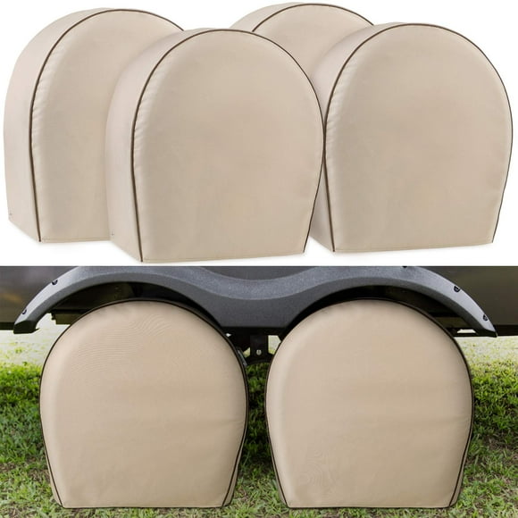 Leader Accessories 4-Pack Couvre les Pneus de 29-3175 Diamètre Pneus Lourds 600D Oxford Couvre-Roues, Protecteurs de Pneus de Revêtement Imperméables en PVc pour RV Remorque Camping-Car Camion Jeep SUV Roue, Tan