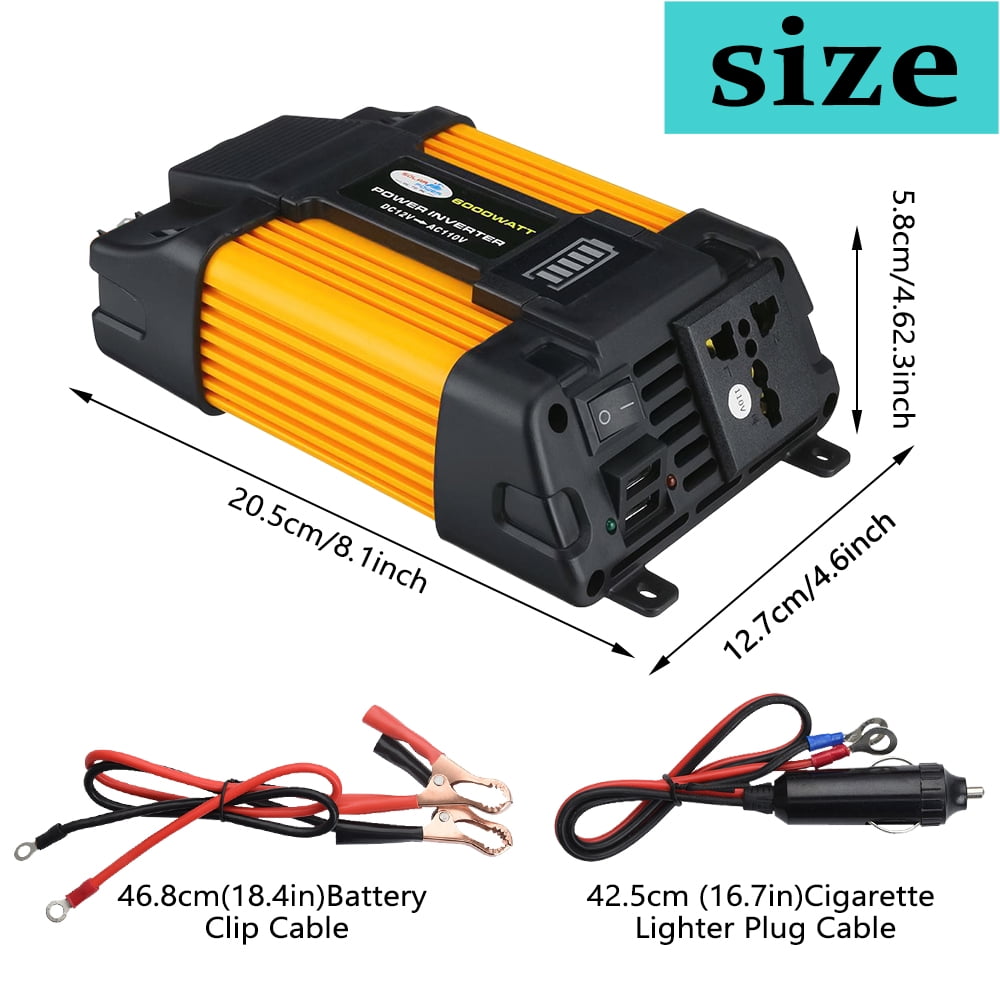 MDHAND 4000W Continuous 4000W Surge Power Inverter with Dual USB Ports for Car