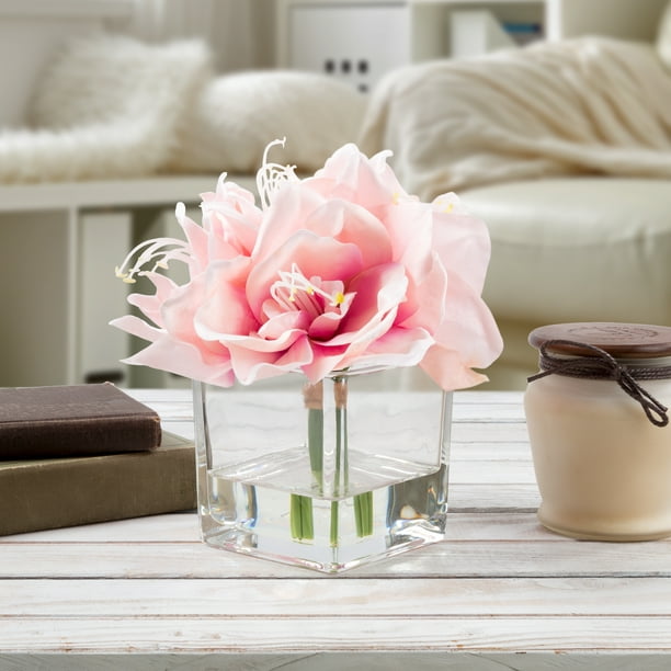 Lily Artificial Floral Arrangement with Vase and Faux Water Fake