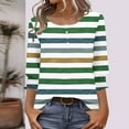 thumbnail image 2 of Ltctricy T Shirts for Women Ruffle 3/4 Length Sleeve Crew Neck Quarter Button Striped Tunic Tops Casual Loose Tee Blouses(Army Green,XX-Large), 2 of 7