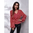 thumbnail image 6 of Women'S Long Sleeve Top Thin Pullovers V Neck - Sleeve Babydoll - Polyester Pull over Red Grid S, 6 of 9