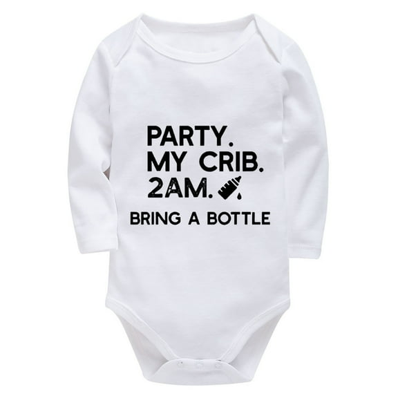 Party My Crib 2AM Bring A Bottle Baby Going Home Outfit Unisex Long Sleeve Going Home Baby Clothes White Baby Body Suits