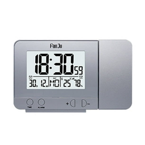 Reloj despertador multifunción con pantalla de alarma para la temperatura de la oficina en casa (plata, sin batería)