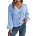 thumbnail image 5 of Suéter de Punto Gibobby con Estampado navideño Suéter casual de manga larga con Cuello redondo y botones de Color sólido para Mujer para Otoño e invierno azul L, 5 of 5