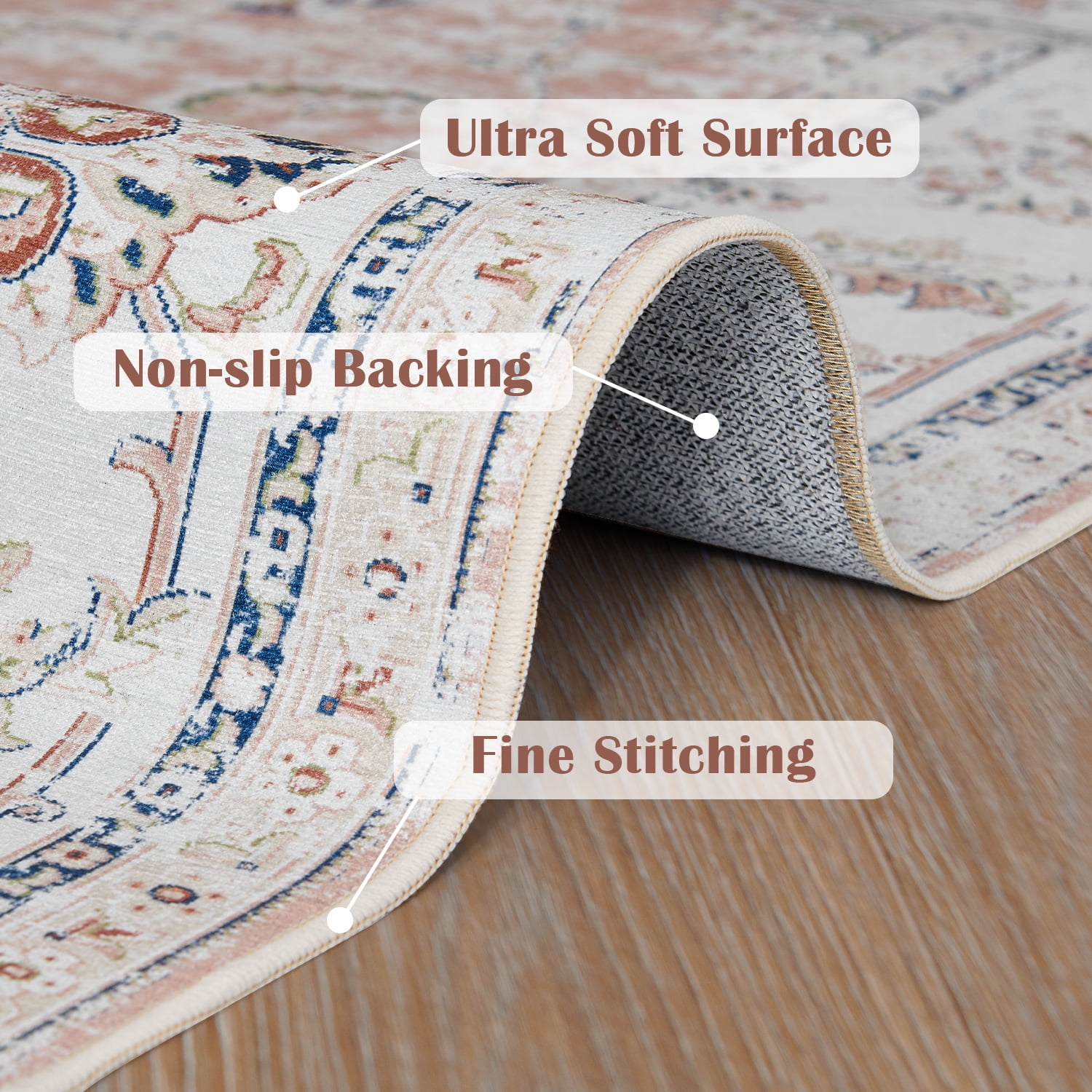 RUGKING Area Rug 5x7 Pink Foldable Oriental Rug Vintage Traditional Carpet Distressed Christmas Rugs for Living Room Bedroom Dining room