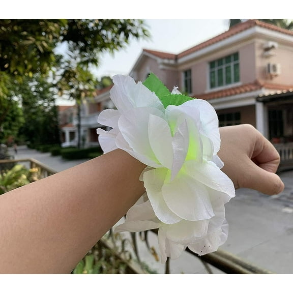 4 Pcs White Hawaiian Leis With Green Leaves For Graduation Party, Dance Party