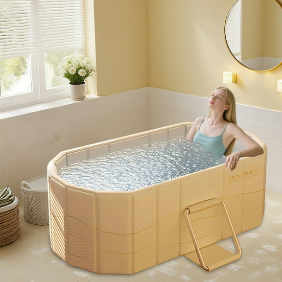 LuoLuo 59in Foldable Large Bathtub, Portable Soaking Tub, Easy Storage, Yellow