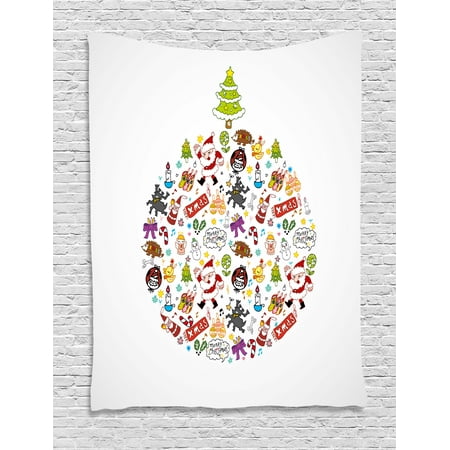 Wishes Circle Kids Christmas Tapestry, Merry Xmas Wish and Circle of Happy Cute New Year Icons Under Pine Tree, Wall Hanging for Bedroom Living Room Dorm Decor, 40W X 60L Inches, Multicolor, by Ambesonne ()